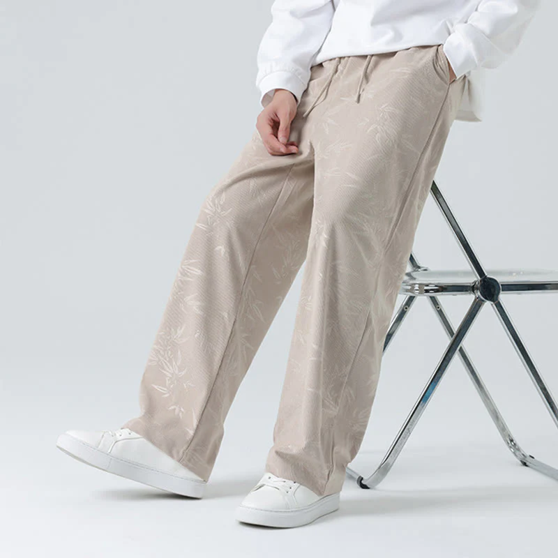 Mocoer Bamboo Pattern Corduroy Men's Wide Leg Pants With Pockets - Mocoer