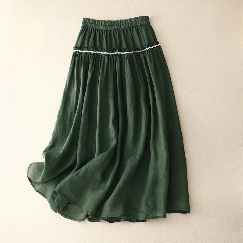 Mocoer Summer Casual Plain Pleated Ruffle Design Women's Skirt With Pockets - Mocoer
