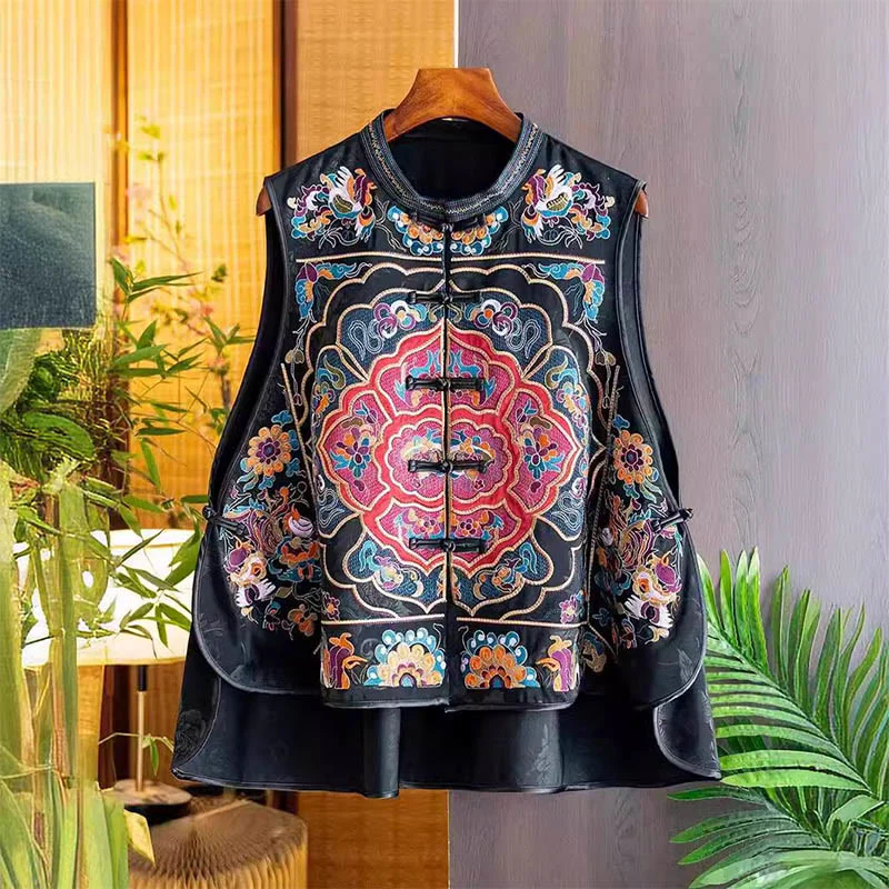 Mocoer Vintage Embroidery Colorful Cloud Flower Pattern Vest - Mocoer