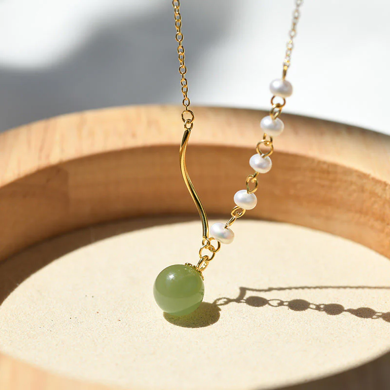 Mocoer Natural Hetian Jade Pearl Luck Bead Necklace Pendant - Mocoer