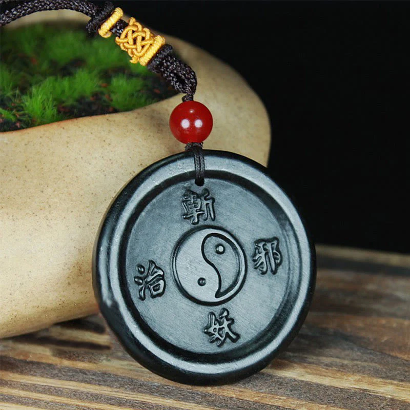 Mocoer Natural Hetian Cyan Jade Yin Yang Luck Harmony Necklace Pendant - Mocoer