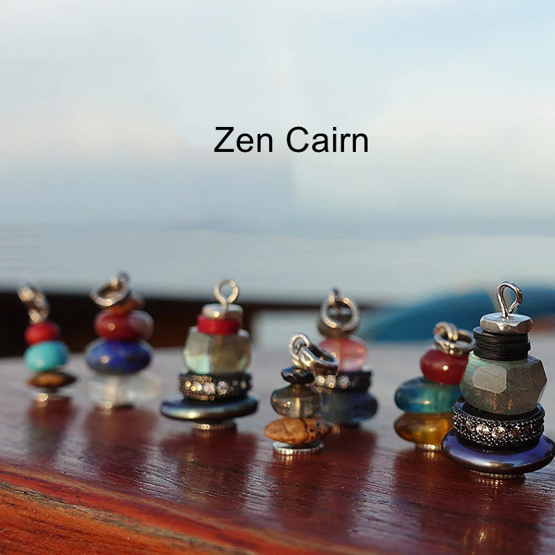 Mocoer Zen Cairn Labradorite Various Crystals Calm Pendant Necklace - Mocoer