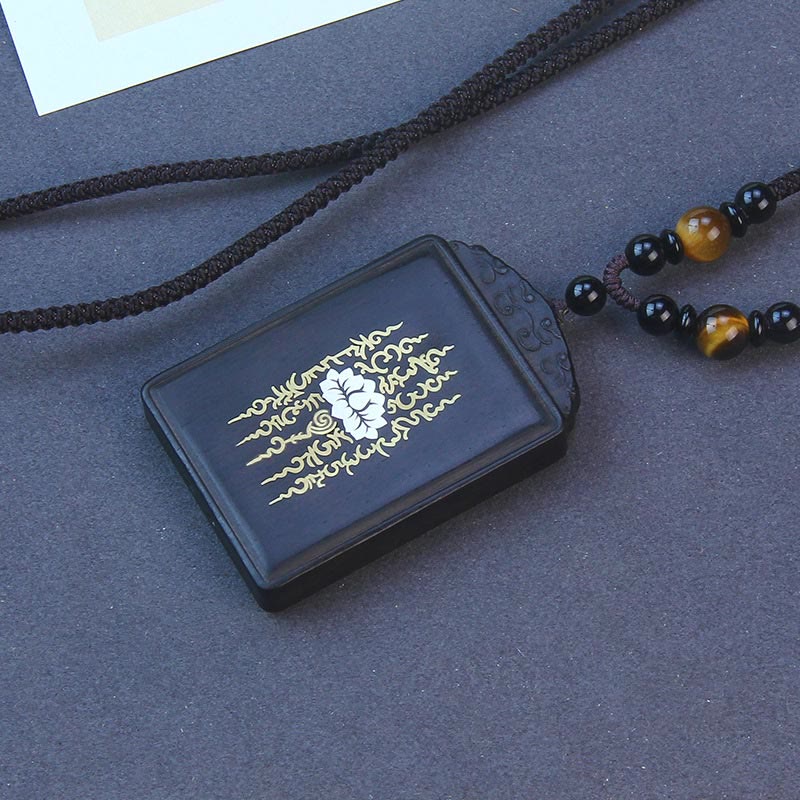 Mocoer 999 Sterling Silver Ebony Wood Lotus Inlaid Calm Necklace Pendant - Mocoer
