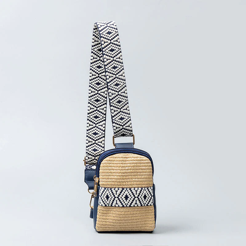 Mocoer Small Geometry Straw Woven Crossbody Bag Shoulder Bag - Mocoer