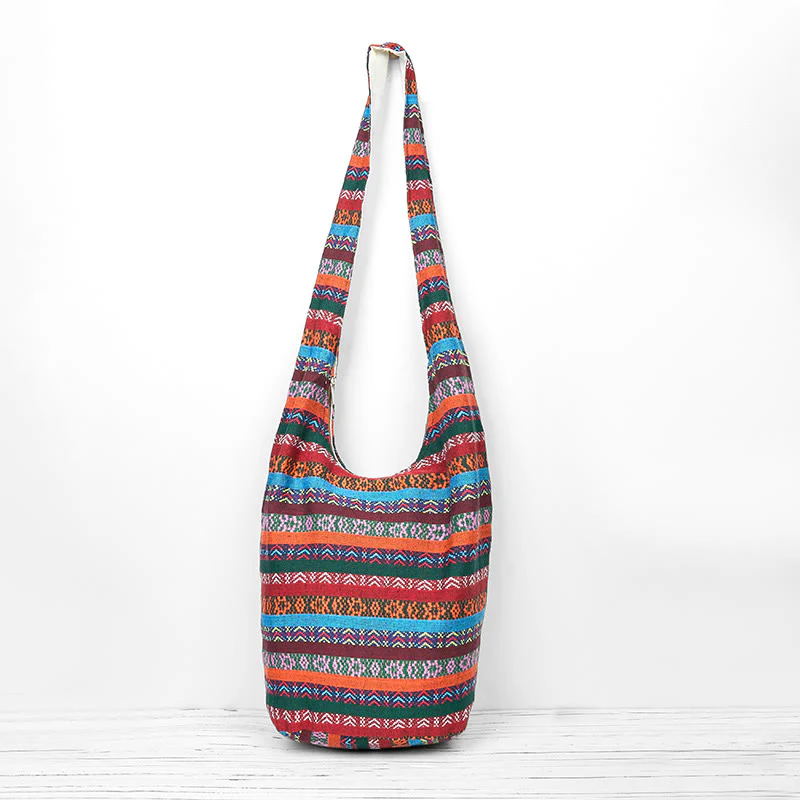 Mocoer Colored Geometric Stripes Pattern Cotton Crossbody Bag Shoulder Bag - Mocoer