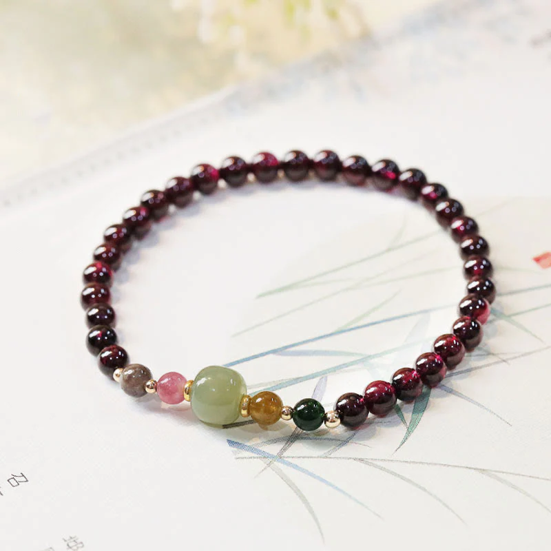 Mocoer Natural Garnet Hetian Jade Tourmaline Bead Passion Bracelet - Mocoer