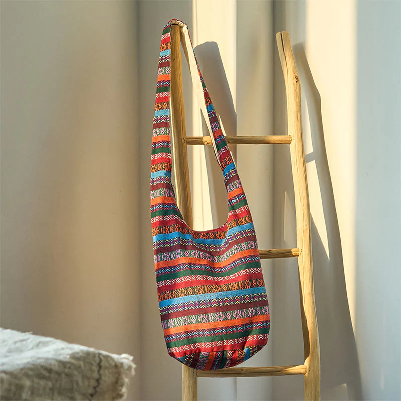 Mocoer Colored Geometric Stripes Pattern Cotton Crossbody Bag Shoulder Bag - Mocoer