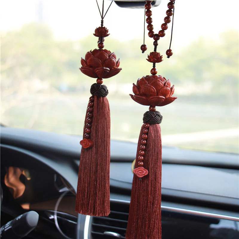 Mocoer Tibetan Small Leaf Red Sandalwood Lotus Luck Protection Tassel Decoration - Mocoer