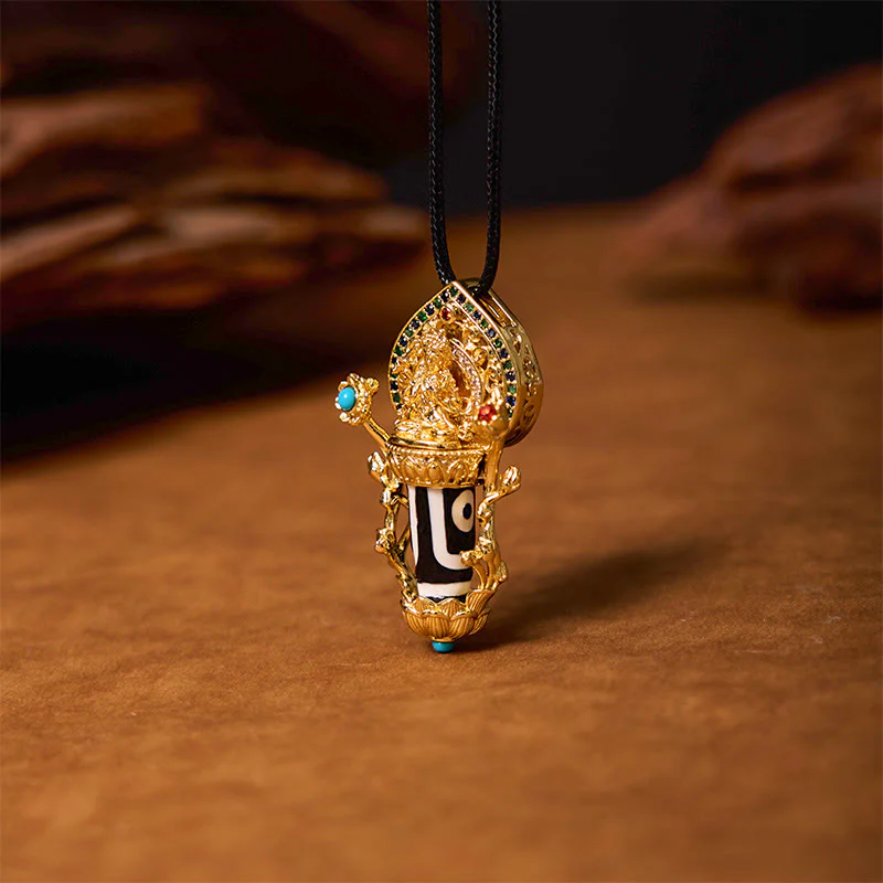 Mocoer Tibetan Dzi Bead Manjusri Bodhisattva Pattern Compassion String Necklace Pendant - Mocoer