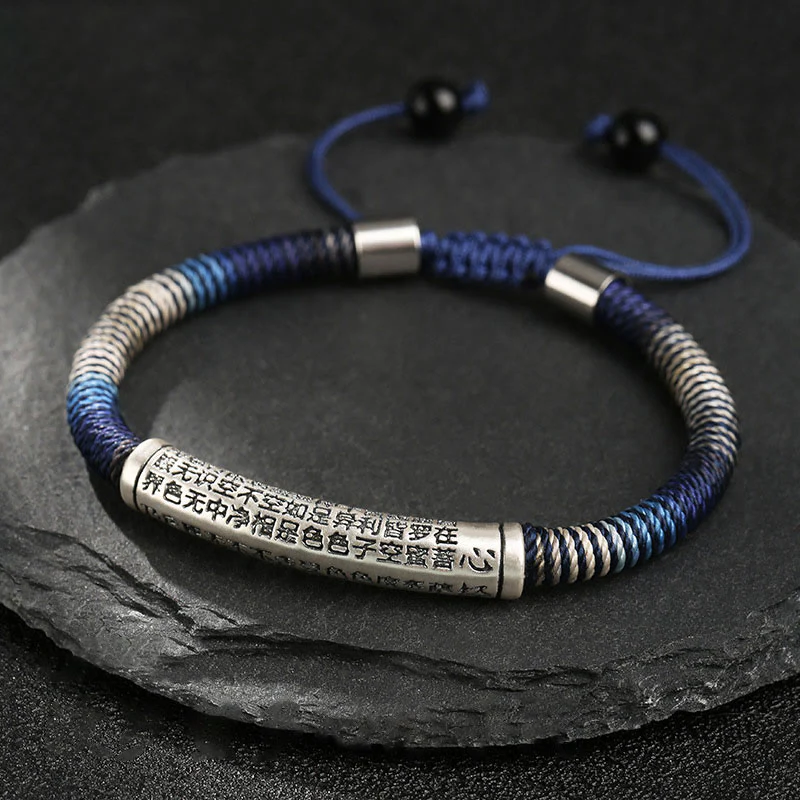 Mocoer 999 Sterling Silver Heart Sutra Calm Handmade Braided Bracelet - Mocoer