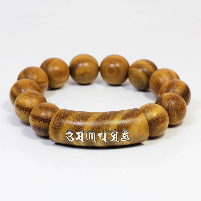 Mocoer 999 Sterling Silver Green Sandalwood Om Mani Padme Hum Dragon Phoenix Dharmachakra Inlaid Peace Bracelet - Mocoer