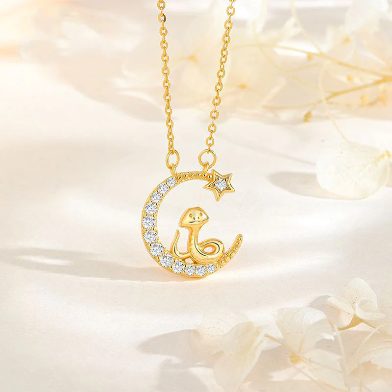 Mocoer 925 Sterling Silver Moon Snake Year Of The Snake Blessing Necklace Pendant - Mocoer