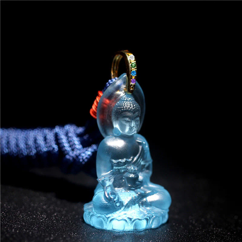 Mocoer Blue Tathagata Buddha Medicine Buddha Liuli Crystal Serenity Amulet Necklace Pendant - Mocoer