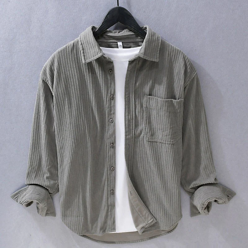 Mocoer Men's Long Sleeve Turn-down Collar With Pocket Corduroy Casual Shirt - Mocoer