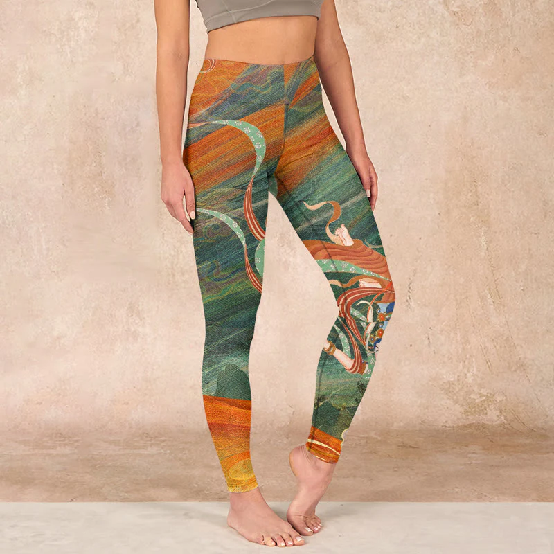 Mocoer Dunhuang Flying Apsaras Print Gym Leggings Women's Yoga Pants - Mocoer
