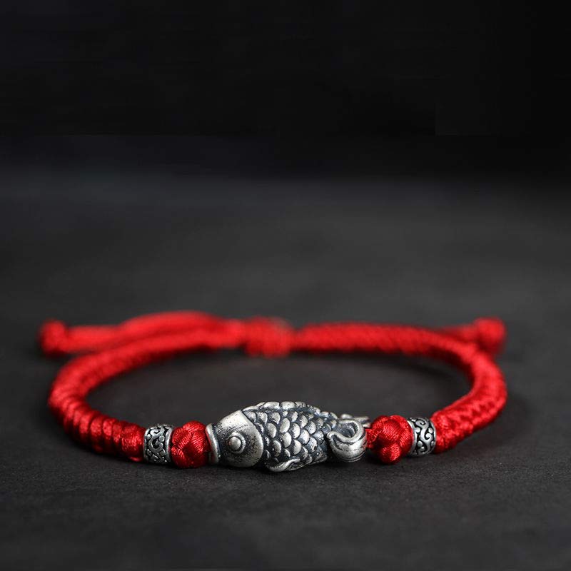 Mocoer Silver Luck Koi Fish Braided String Bracelet - Mocoer