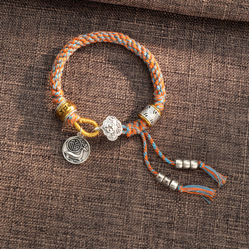 Mocoer Handmade Tibetan Om Mani Padme Hum Fu Character Luck Fortune Braided Bracelet - Mocoer