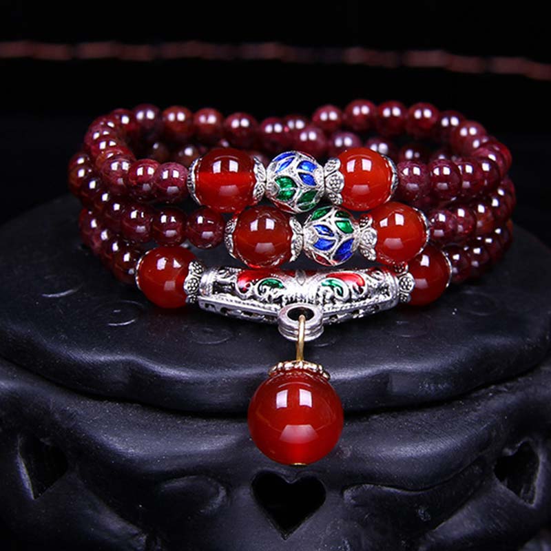 Mocoer Natural Garnet Red Agate Blessing Healing Bracelet Necklace Pendant - Mocoer