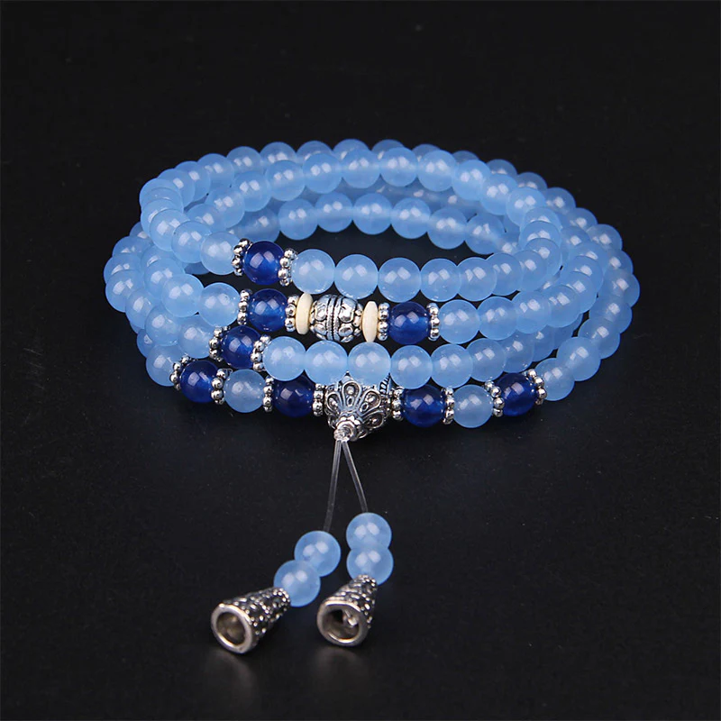 Mocoer 108 Beads Blue Crystal Healing Bracelet Mala - Mocoer