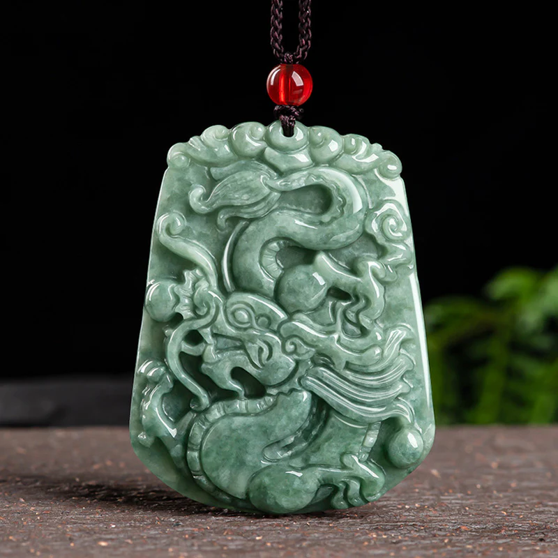 Mocoer Chinese Zodiac Dragon Jade Strength Necklace String Pendant - Mocoer
