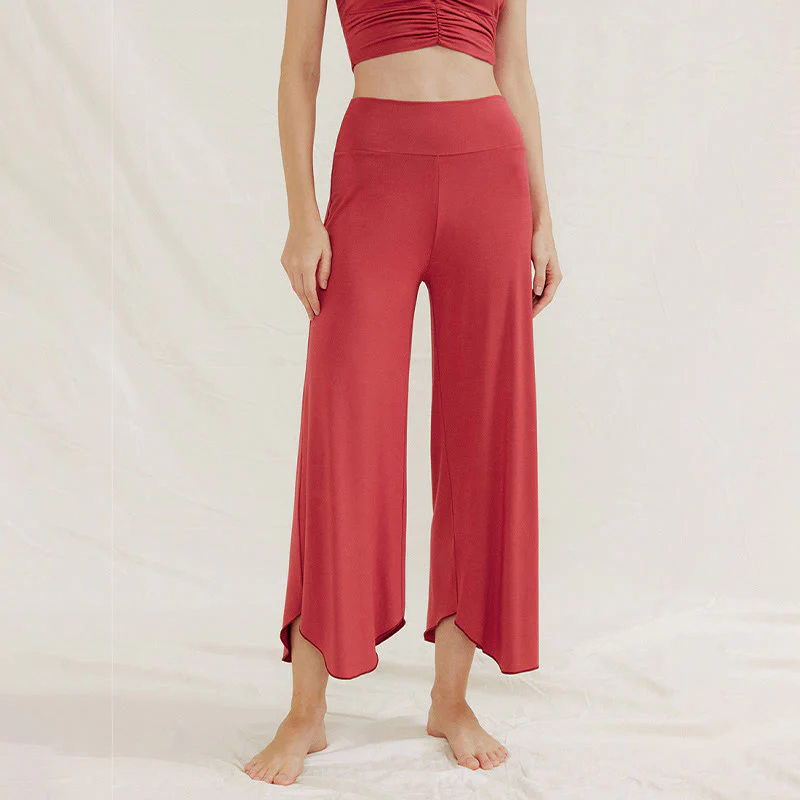 Mocoer Casual Plain Loose Irregular Geometric Hem Women's Leica Wide Leg Pants - Mocoer