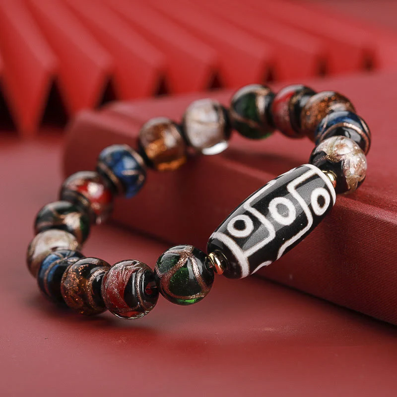 Mocoer Tibetan Nine-Eye Dzi Bead Three-eyed Dzi Bead Liuli Glass Bead Wealth Bracelet - Mocoer