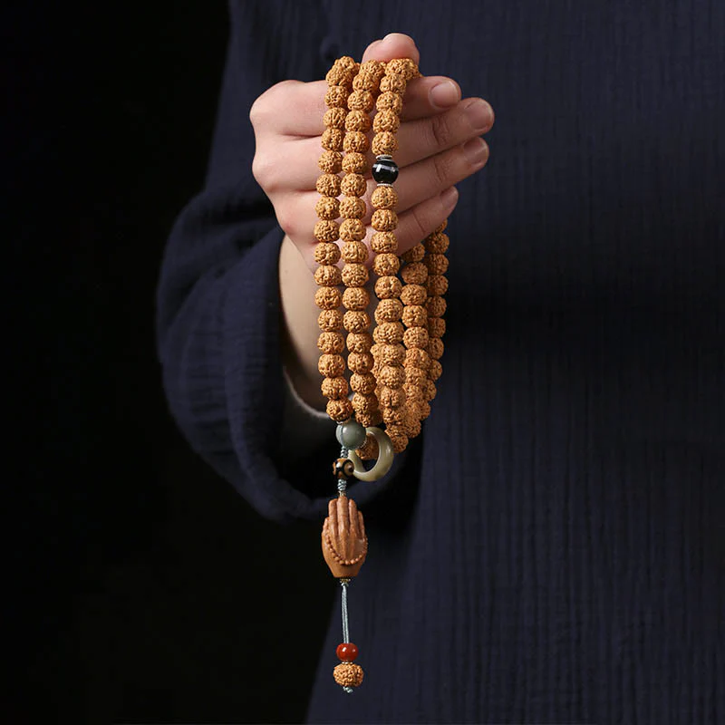 Mocoer Bodhi Seed Three-eyed Dzi Bead Buddha Hand Charm Wealth Bracelet - Mocoer