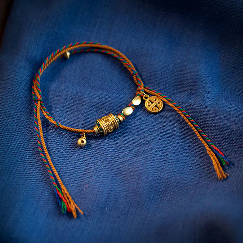Mocoer Tibetan Handmade Om Mani Padme Hum Prayer Wheel Protection Strength String Bracelet - Mocoer