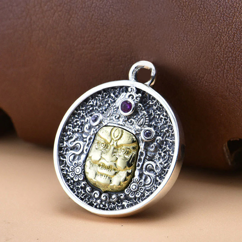 Mocoer 925 Sterling Silver Zakiram Goddess of Wealth Dorje Vajra Spiritual Necklace Pendant - Mocoer