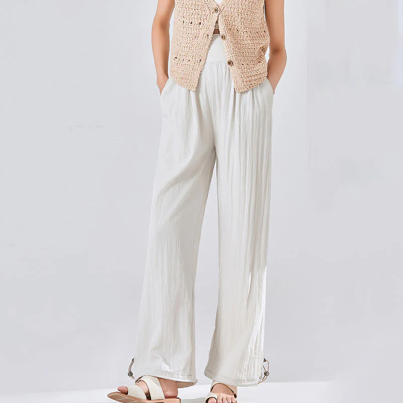 Mocoer Casual Plain Loose High elastic belly support Women's Viscose Wide Leg Pants With Pockets - Mocoer
