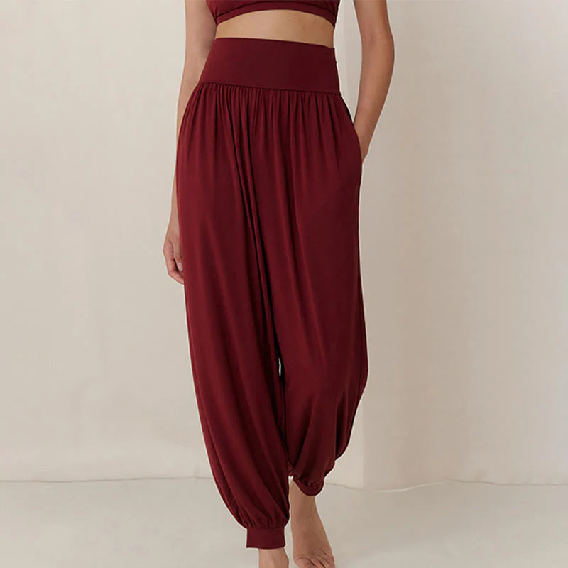Mocoer Casual Plain High Waist Tummy Control Women's Leica Harem Pants With Pockets - Mocoer