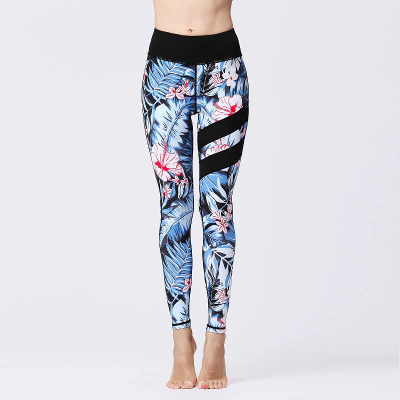 Mocoer Flower Petal Leaves Print Sports Exercise Fitness High Waist Leggings Women's Yoga Pants - Mocoer