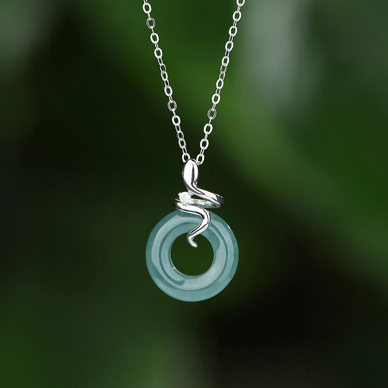 Mocoer 925 Sterling Silver 18K Gold Jade Peace Buckle Spirit Snake Peace Necklace Pendant - Mocoer