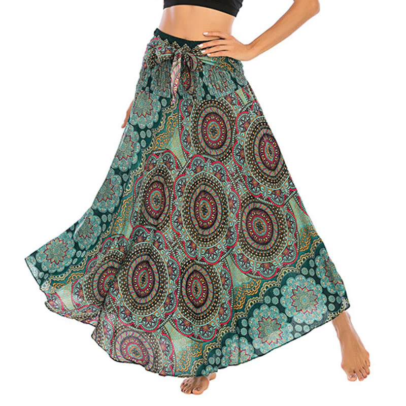 Mocoer Two Style Wear Bohemian Mandala Flower Lace-up Skirt Dress - Mocoer