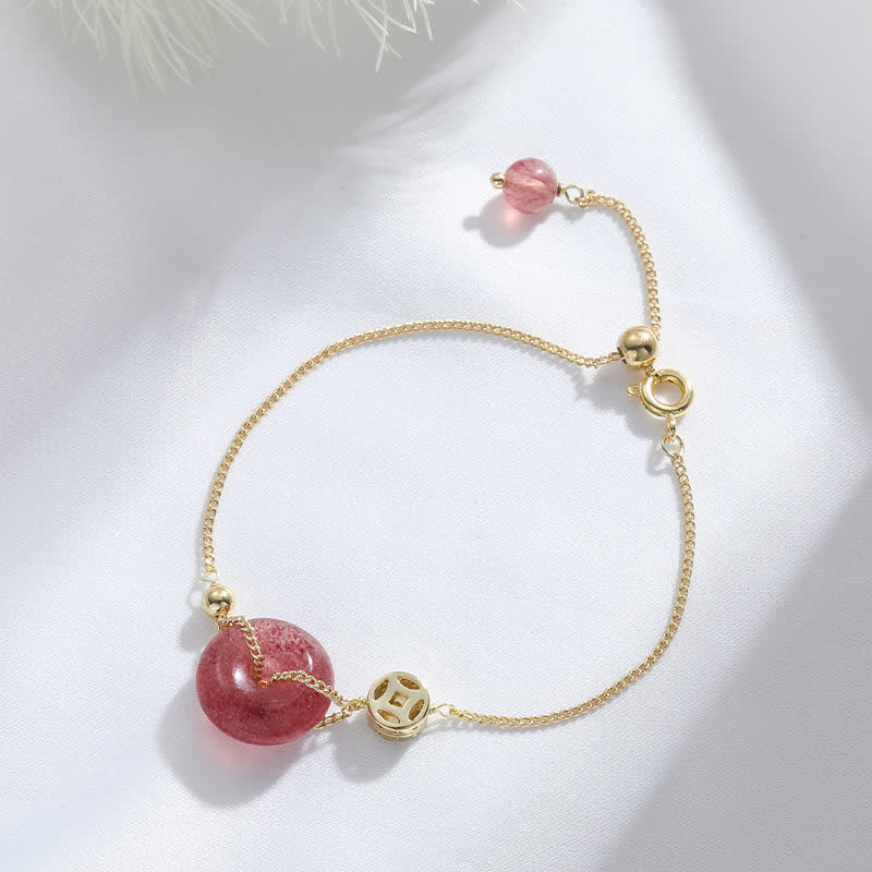 Mocoer Strawberry Quartz Peace Buckle Coin Love Bracelet - Mocoer