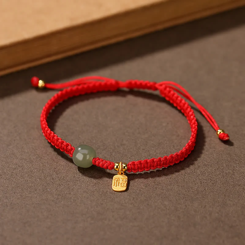 Mocoer 925 Sterling Silver Hetian Jade Blessing Wealth Red String Bracelet - Mocoer