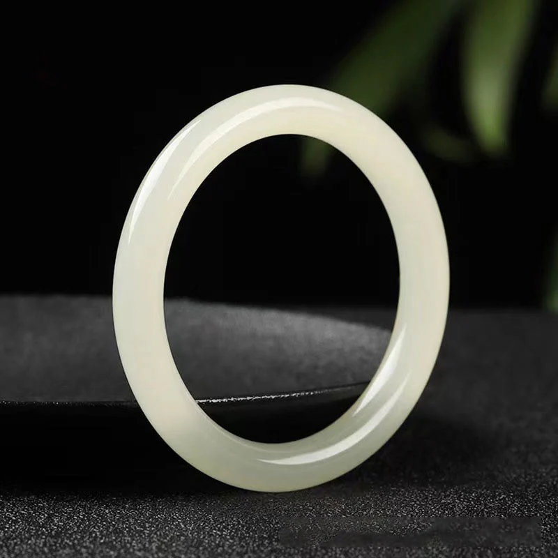 Mocoer Natural White Green Jade Luck Prosperity Bracelet Bangle - Mocoer