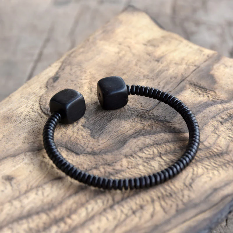 Mocoer Ebony Wood Green Sandalwood Cube Balance Bracelet - Mocoer