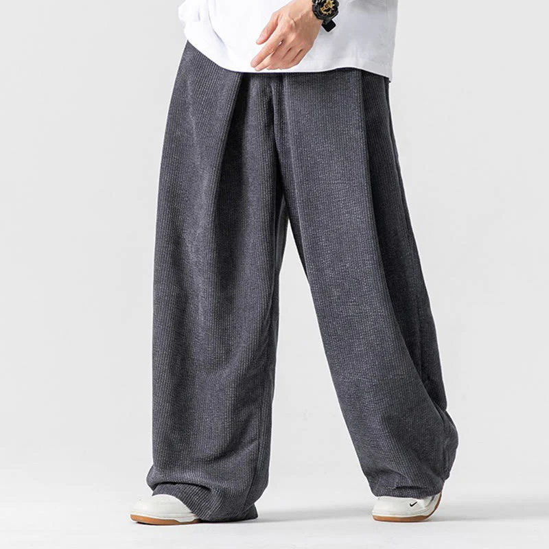 Mocoer Solid Color Cotton Corduroy Men's Wide Leg Pants With Pockets - Mocoer