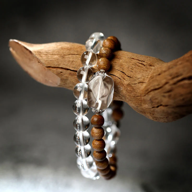Mocoer Multi-layer White Crystal Agarwood Lotus Healing Calm Bracelet - Mocoer