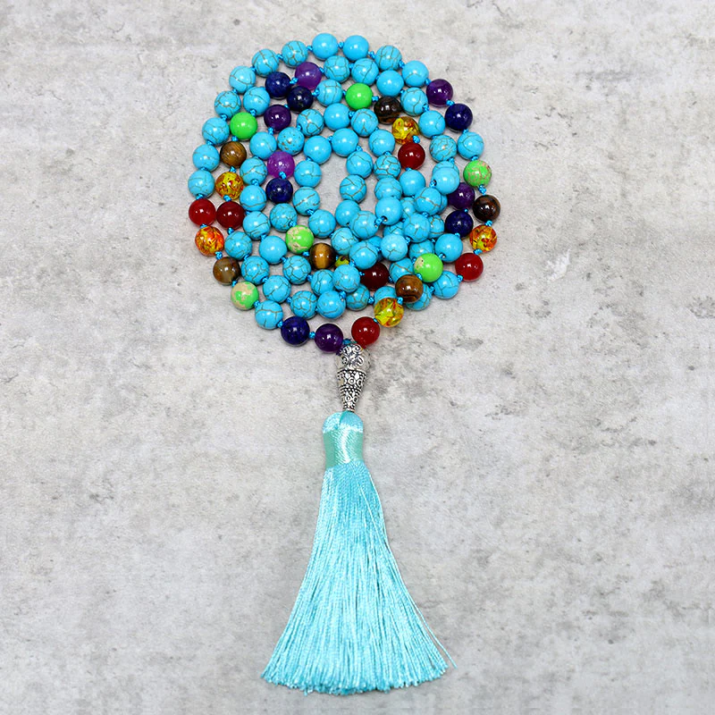 Mocoer 108 Mala Turquoise Beads Yoga Meditation Prayer Beads Necklace - Mocoer