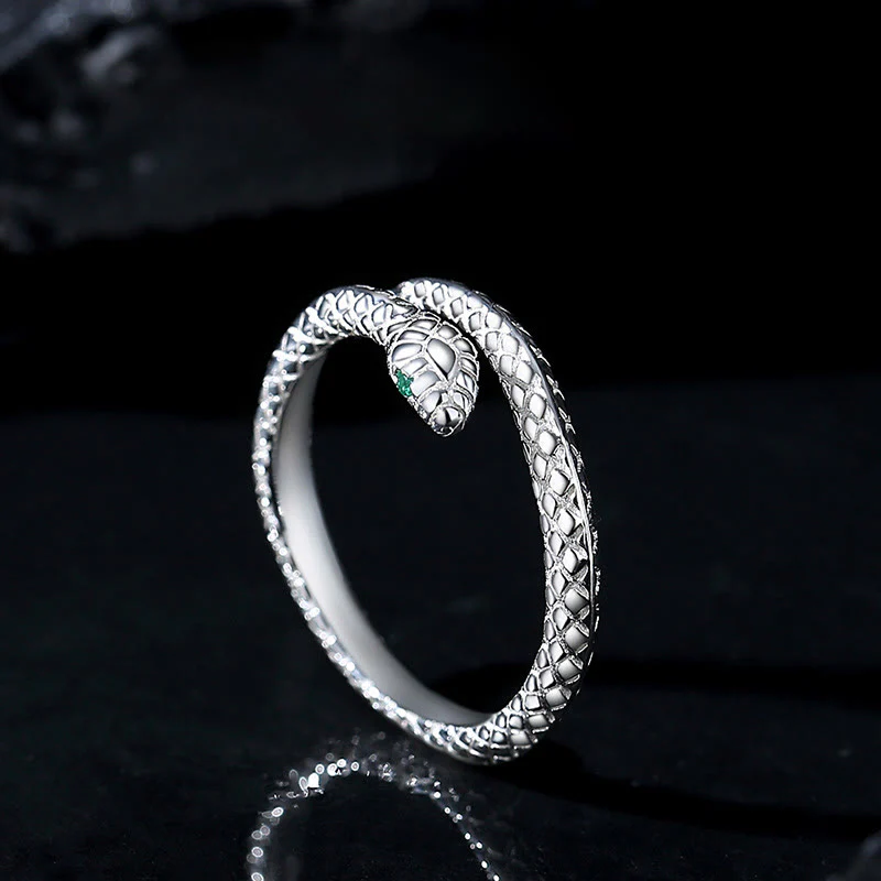 Mocoer 999 Sterling Silver Adjustable Snake-shaped Wrap Open Year Of The Snake Blessing Calm Ring - Mocoer