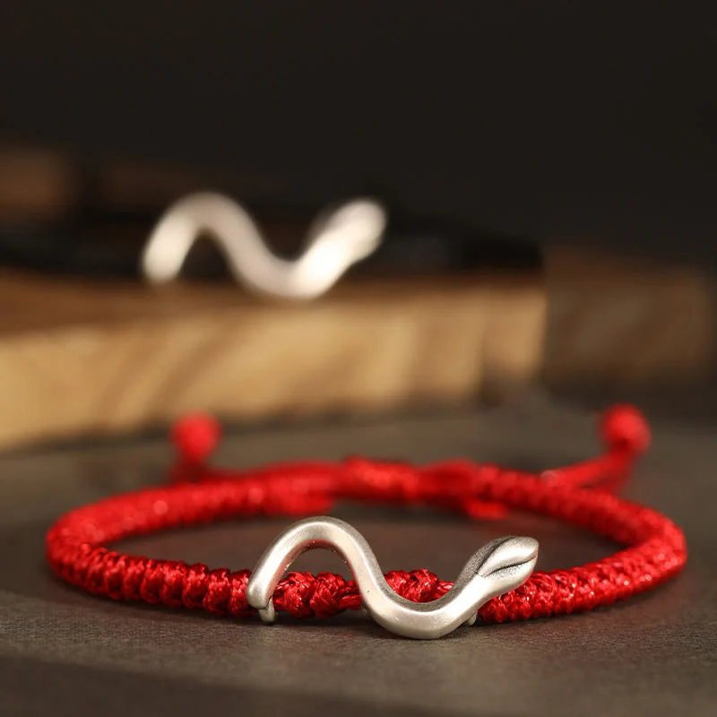 Mocoer Red String 999 Sterling Silver Year of the Snake Strength Bracelet - Mocoer