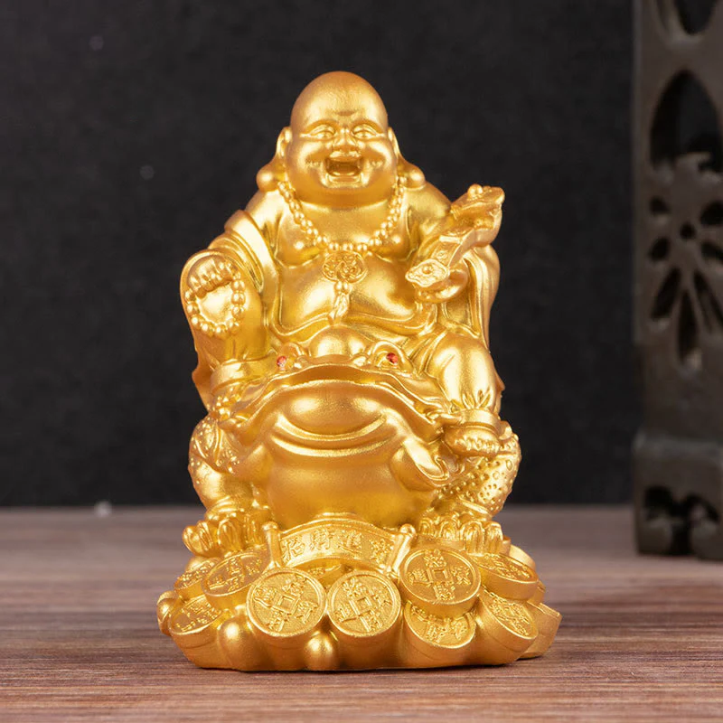 Mocoer Laughing Buddha Feng Shui Frog Toad Copper Coins Attract Wealth Resin Statue Home Decoration - Mocoer