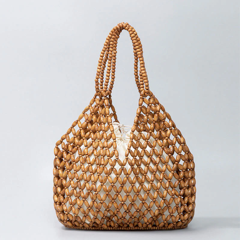 Mocoer Hand-woven Wooden Beads Shoulder Bag Handbags - Mocoer