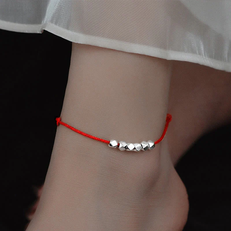 Mocoer 925 Sterling Silver Beads Luck Protection Braid Rope Anklet - Mocoer