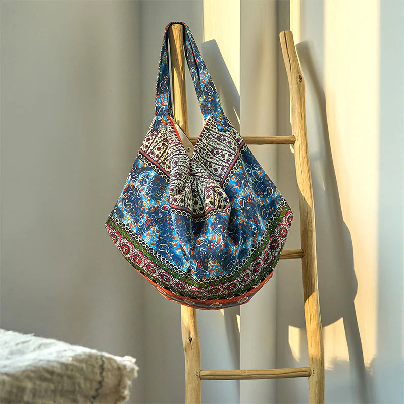 Mocoer Colored Stripes Pattern Cotton Shoulder Bag - Mocoer