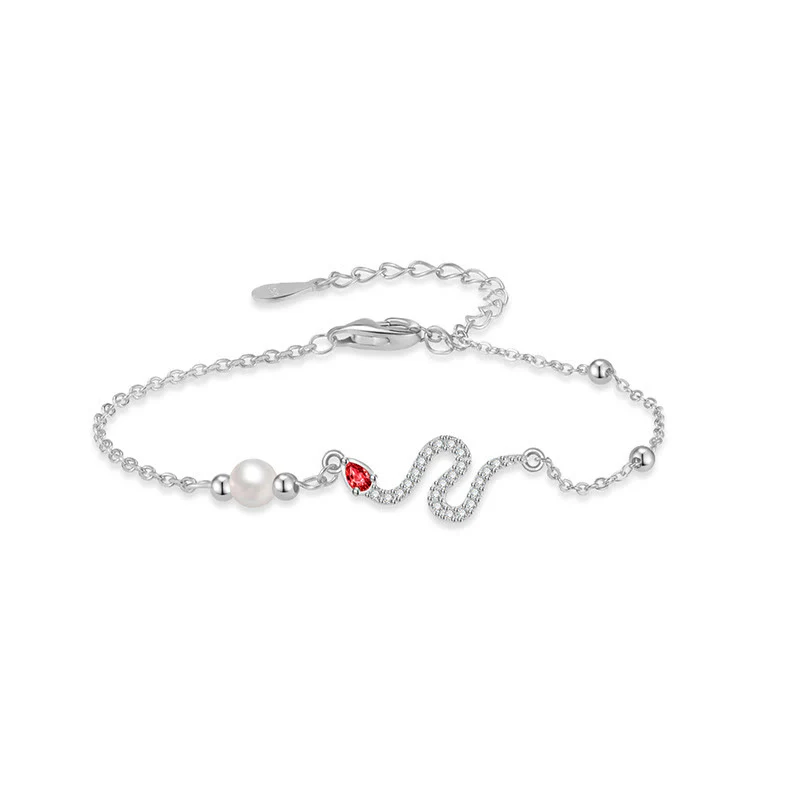 Mocoer 925 Sterling Silver Pearl Year Of The Snake Blessing Bracelet - Mocoer