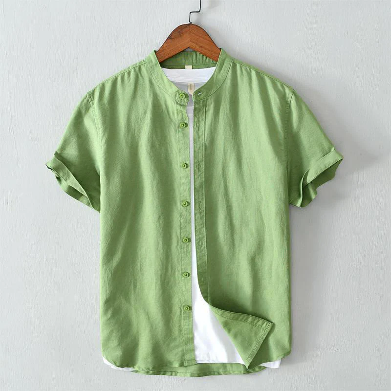 Mocoer Simple Style Short Sleeve Button Cotton Linen Men's Shirt - Mocoer