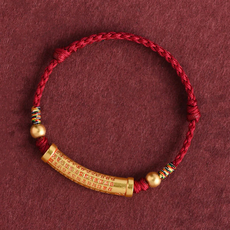 Mocoer Handmade Alloy Heart Sutra Protection Strength Rope Bracelet Anklet - Mocoer
